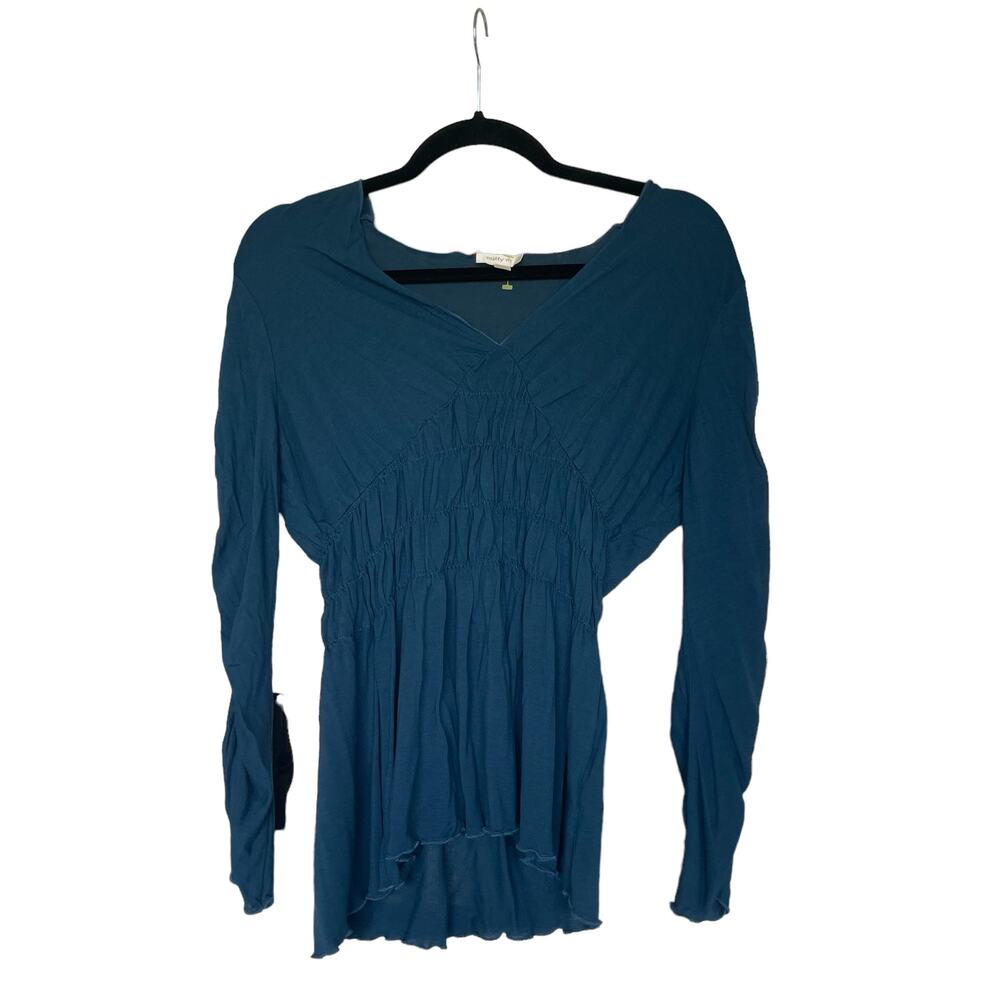 Matty M Women’s Blue Long Sleeve Ruched Top Size Medium